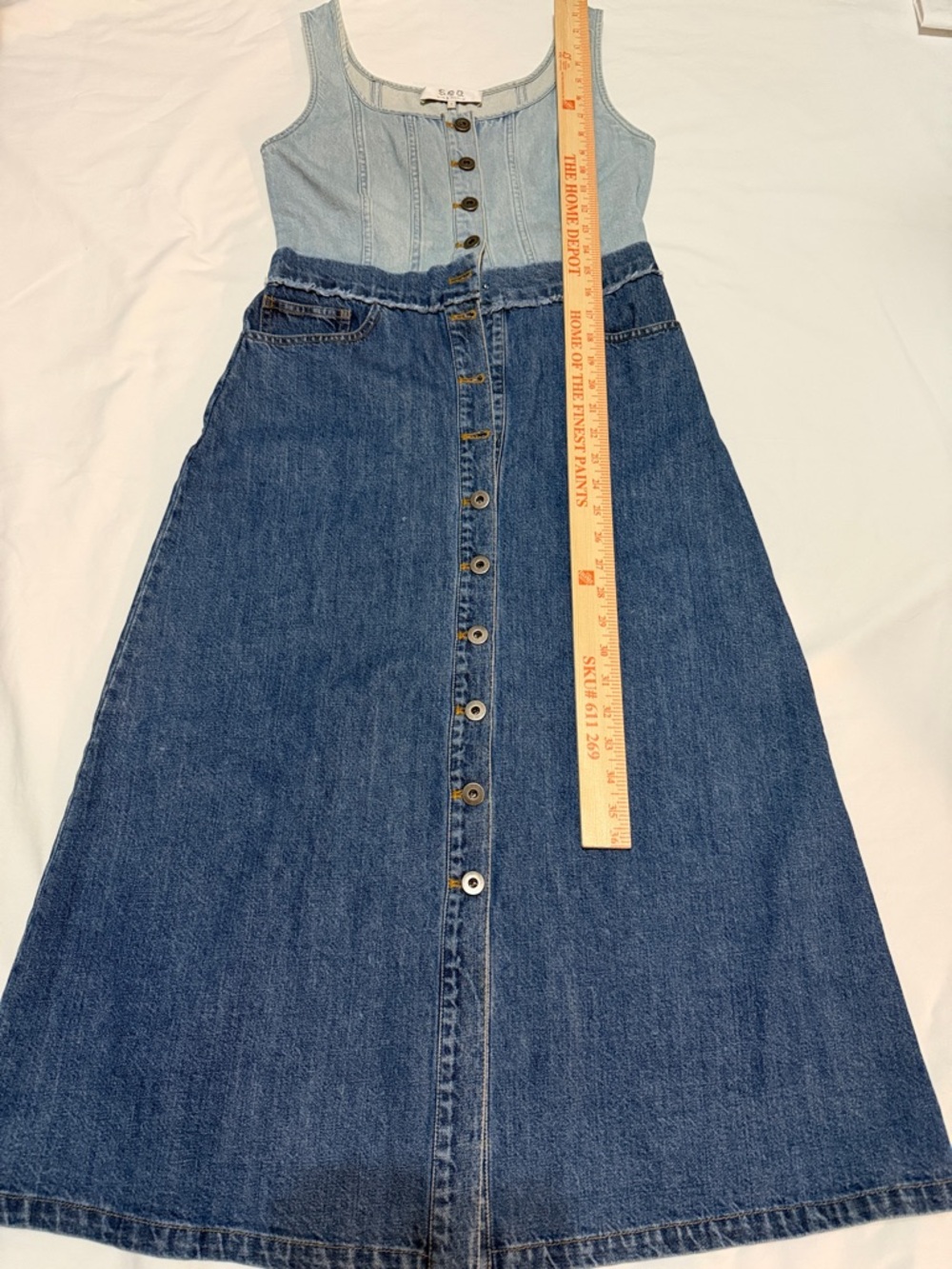 Sea New York Light Wash Two-Tone Denim Midi Dress 4 - Picture 8 of 10